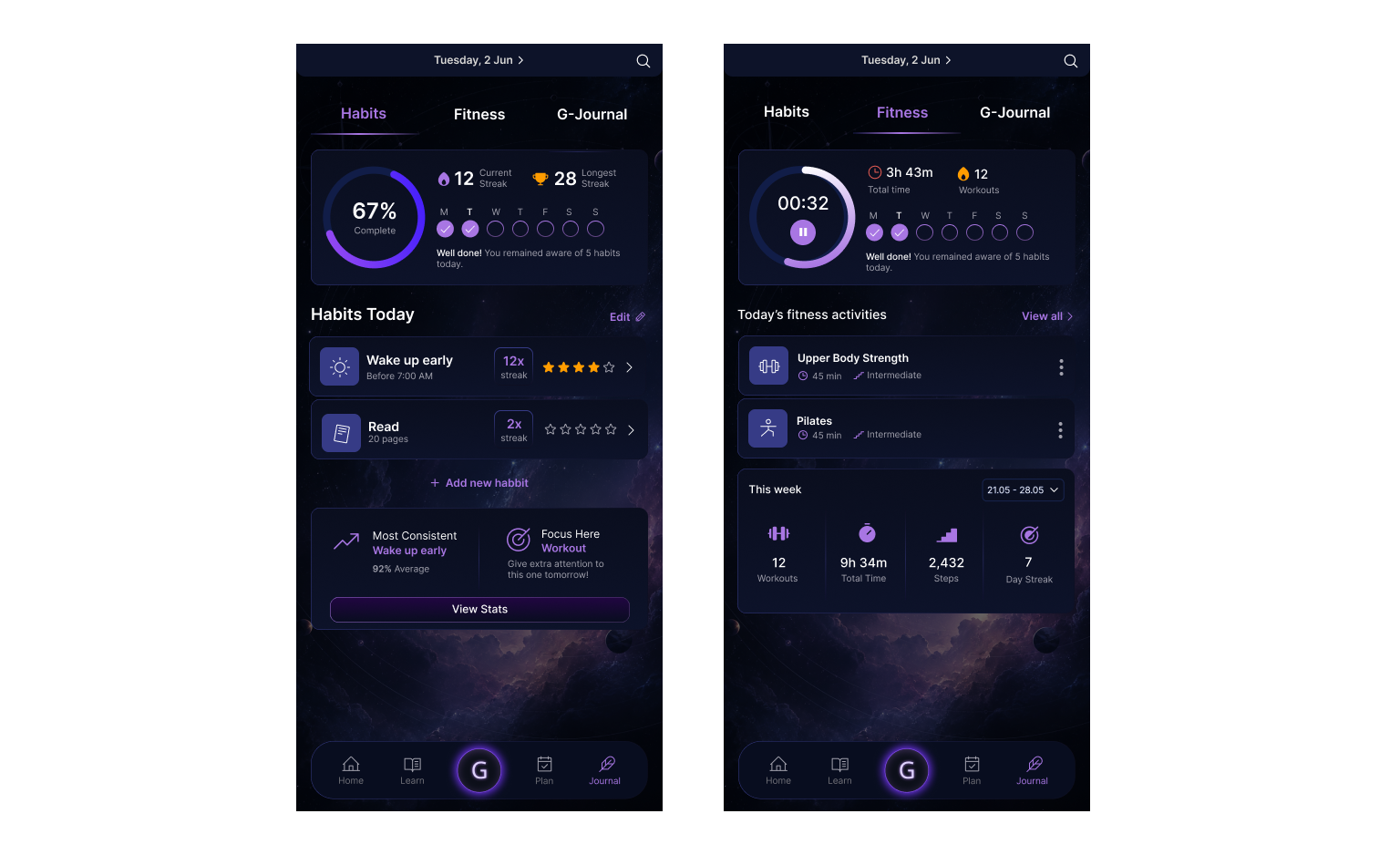Mobile learning application habit analytics screen